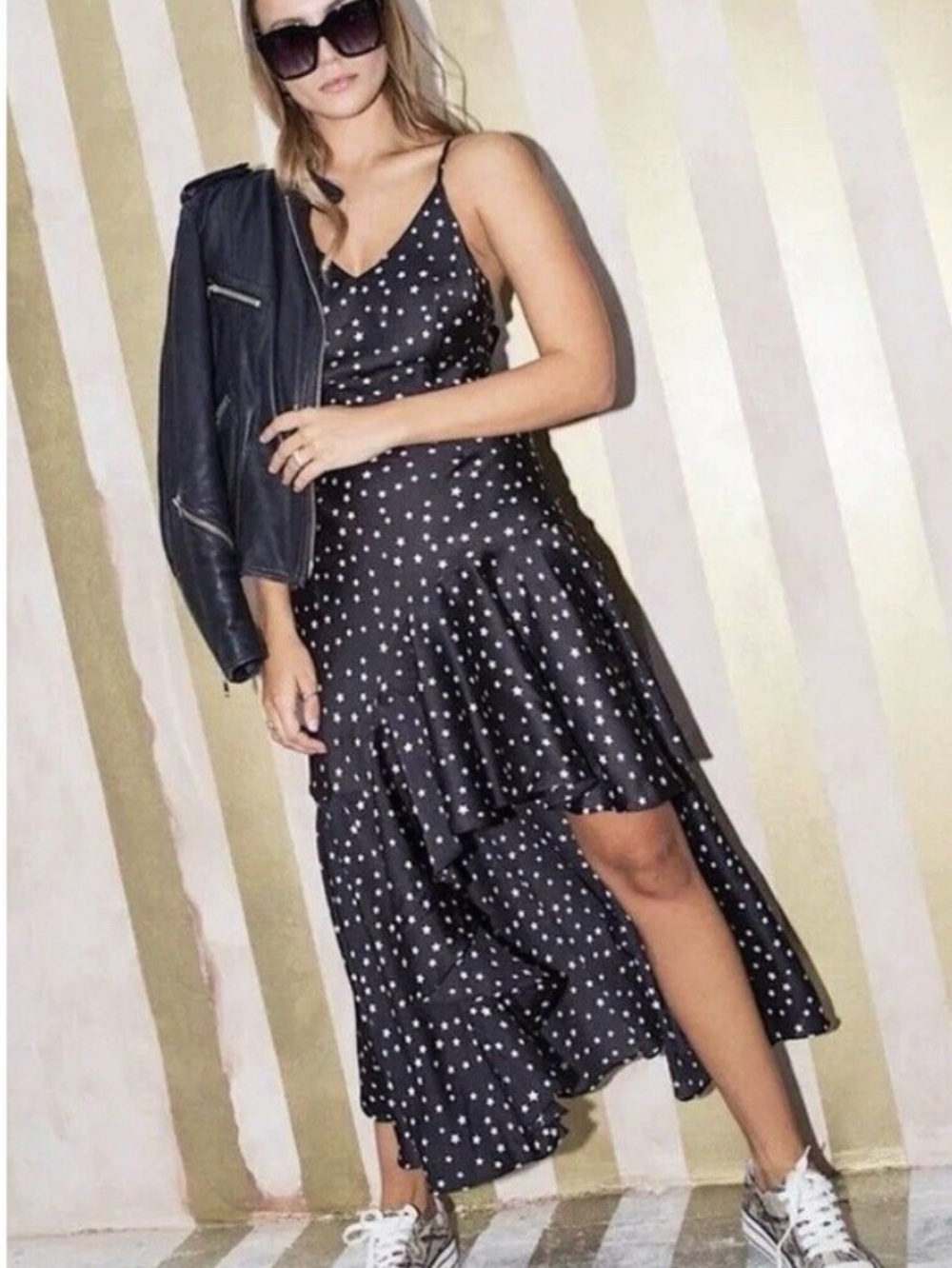 Never Fully Dressed Senorita Star Ruffle Slip Dress Black White Medium - Picture 1 of 12
